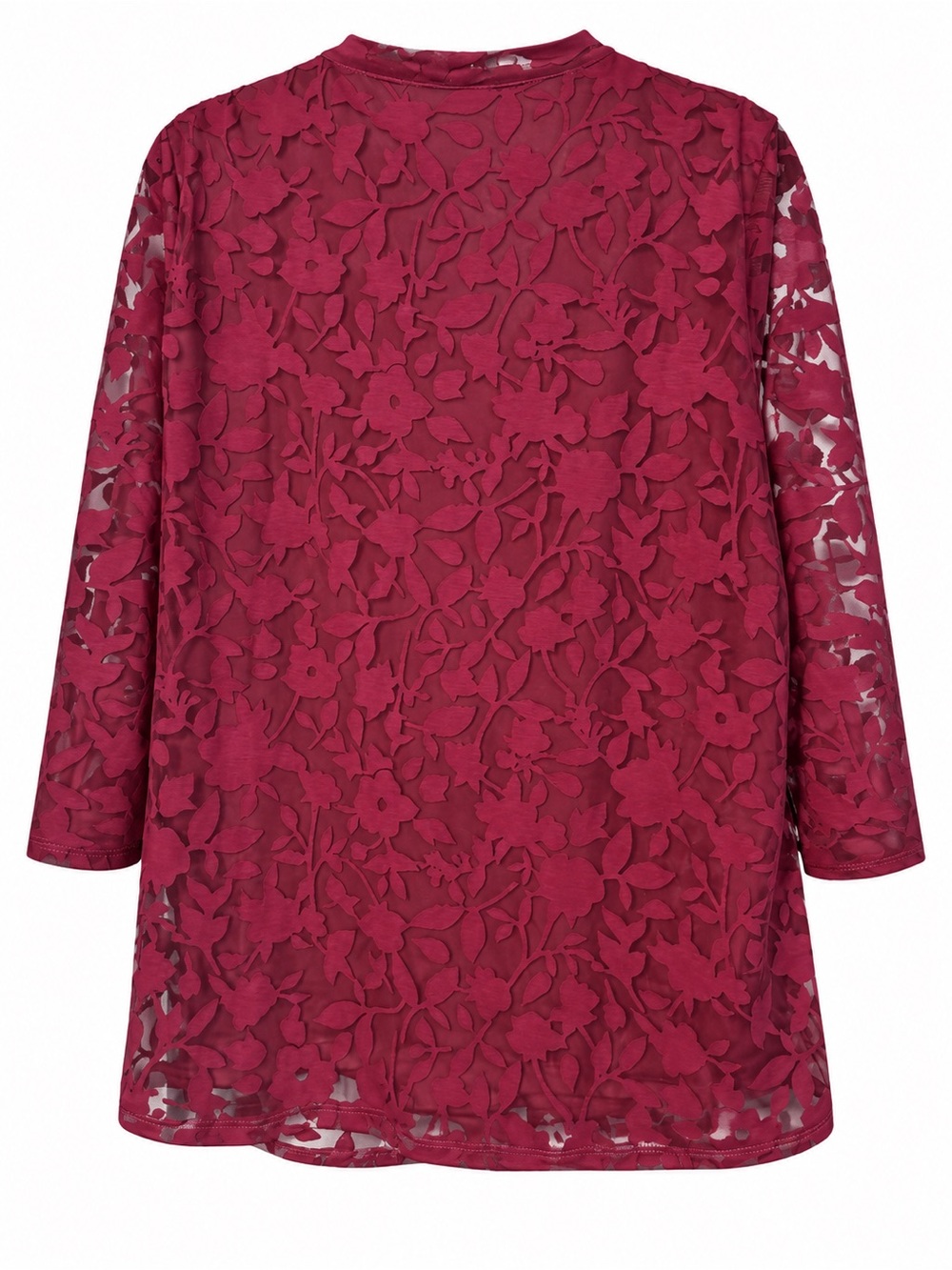 Nina Leonard 2X Berry Floral Burnout Draped Neck Layered Tunic Top - Picture 4 of 4